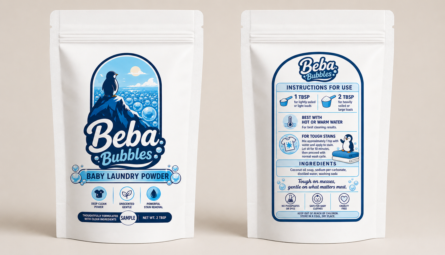 Beba Bubbles Baby Laundry Powder Unscented- Sample Pouch (3 pack, up to 6 loads)